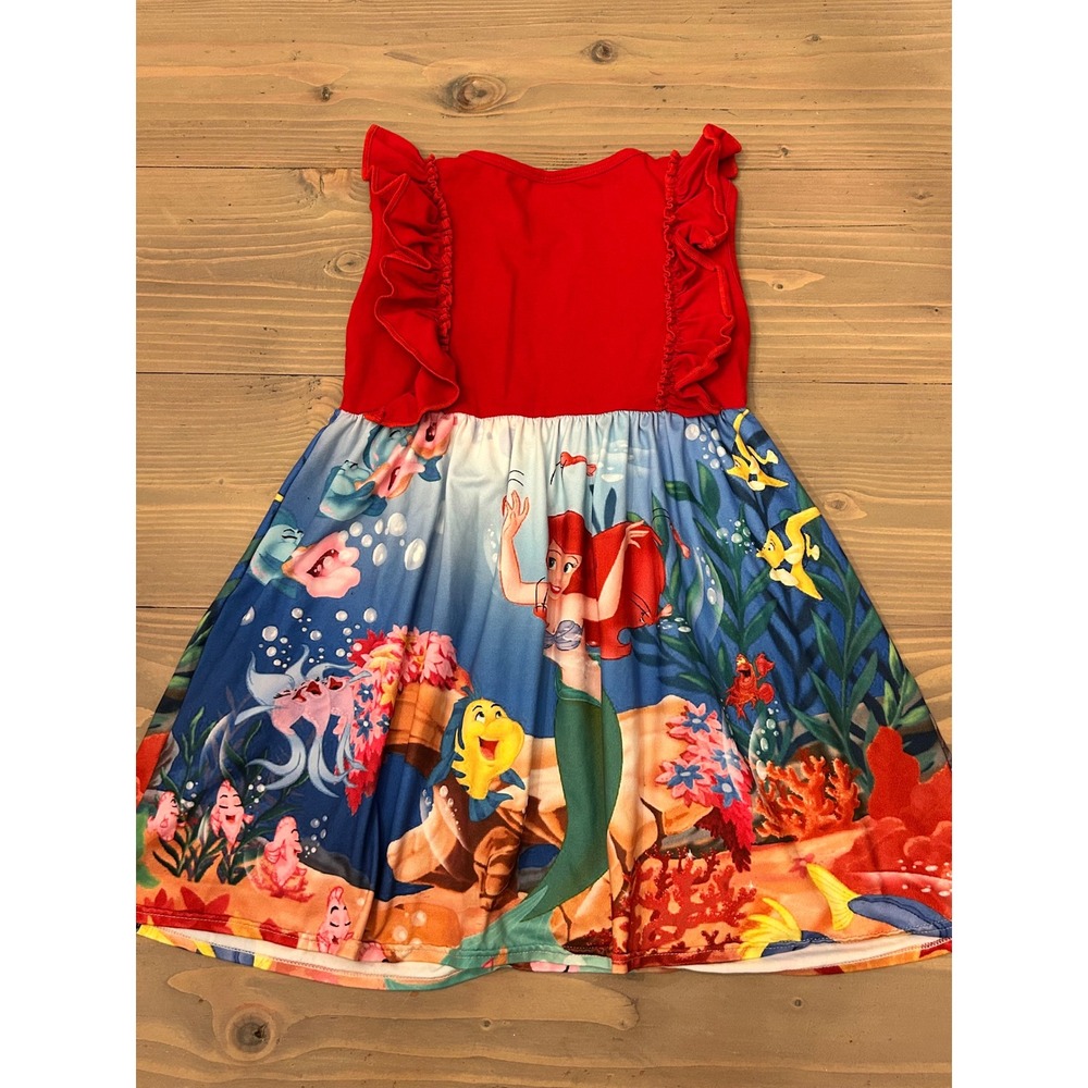 Bb6 Little Mermaid Dress Ruffle Sleeve‎ Disney Cartoon Character 8-9T - Picture 3 of 3